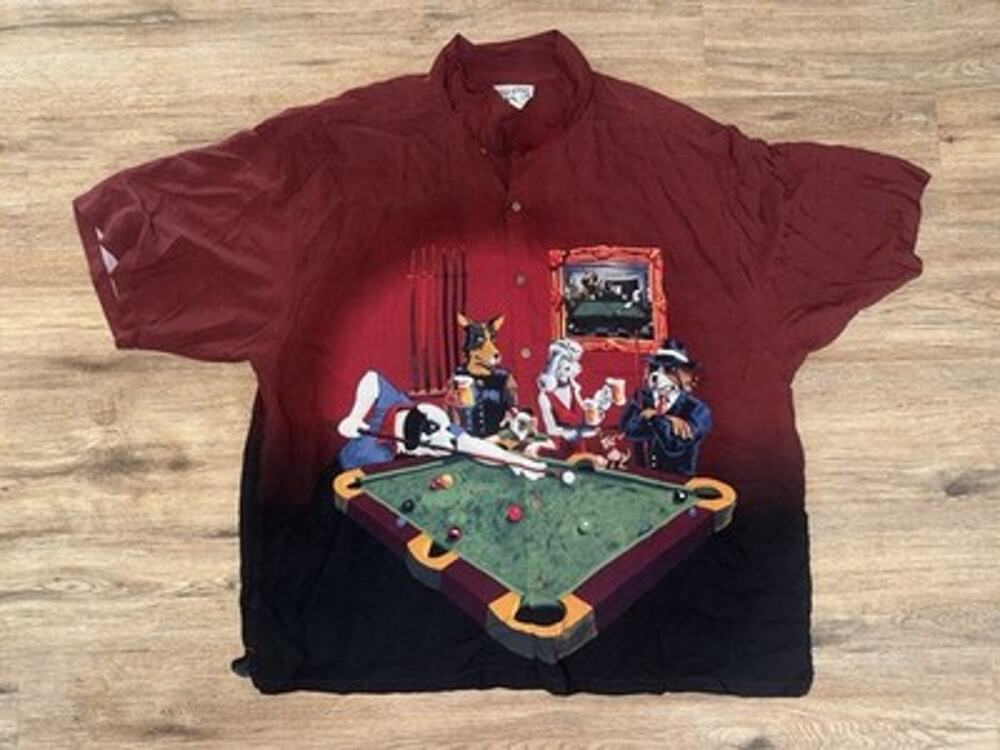 Vintage BIG DOGS Men's 4XL Dogs Playing Pocket All Over Print Button Up Shirt